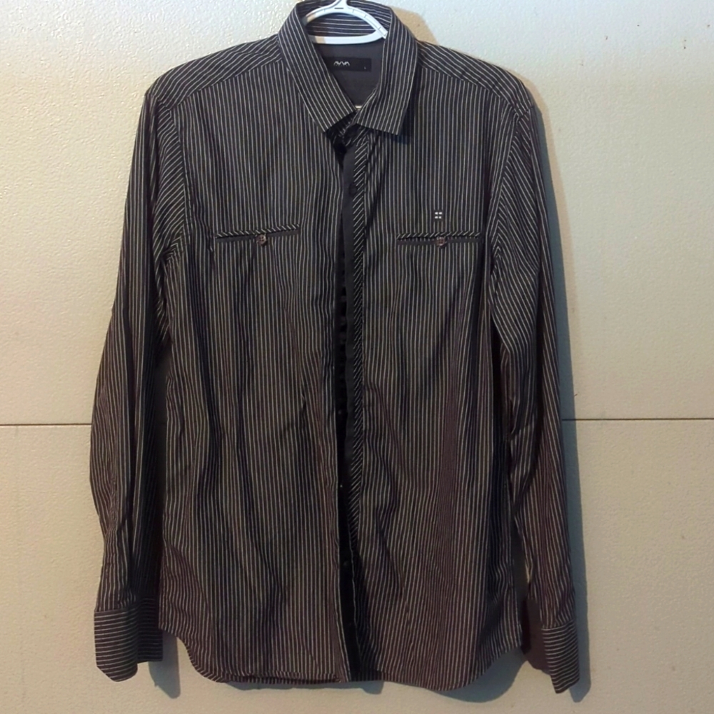 Men's long sleeve shirt AVVA, gray with white stripes, Large